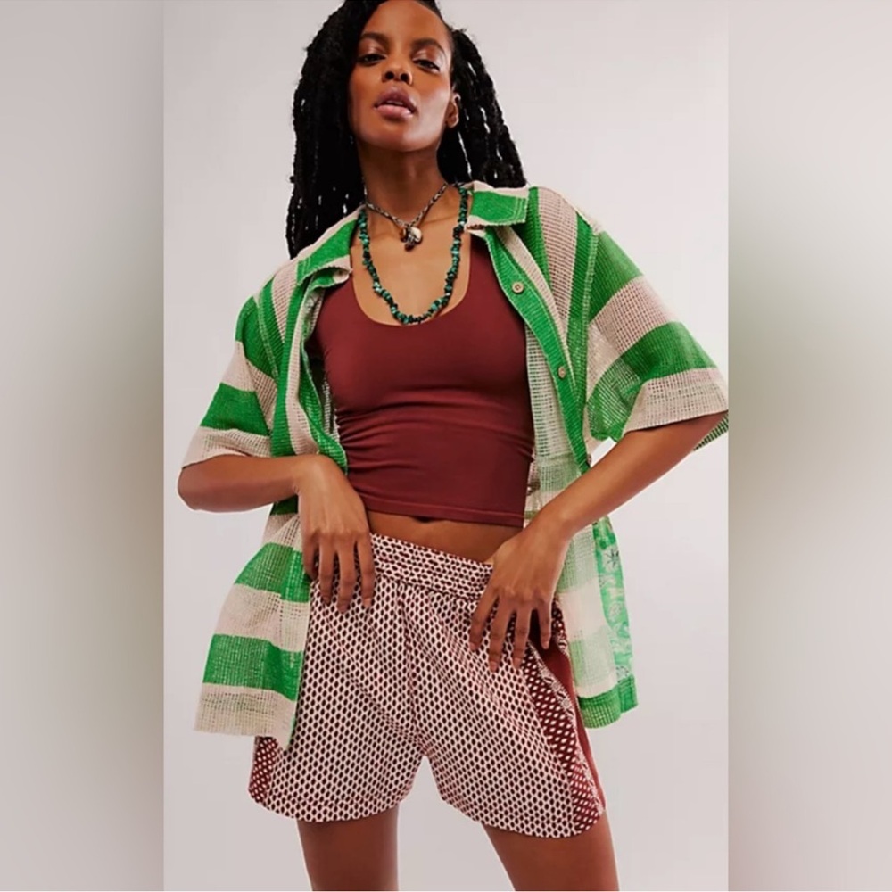 Free People We The Free Del Mar Cabana Mesh shirt in green combo stripe